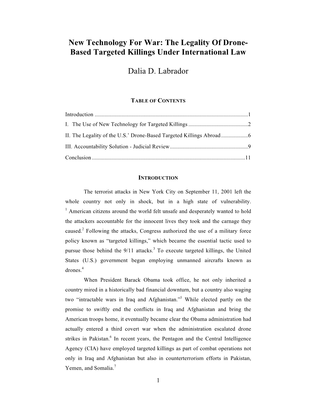 Based Targeted Killings Under International Law Dalia D. Labrador