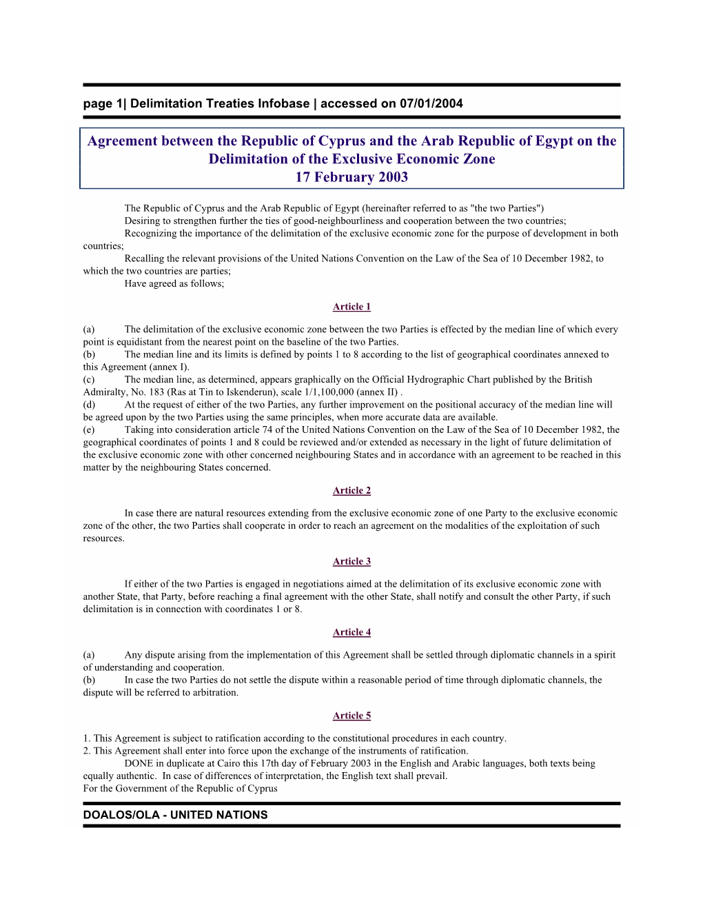 Page 1| Delimitation Treaties Infobase | Accessed on 07/01/2004