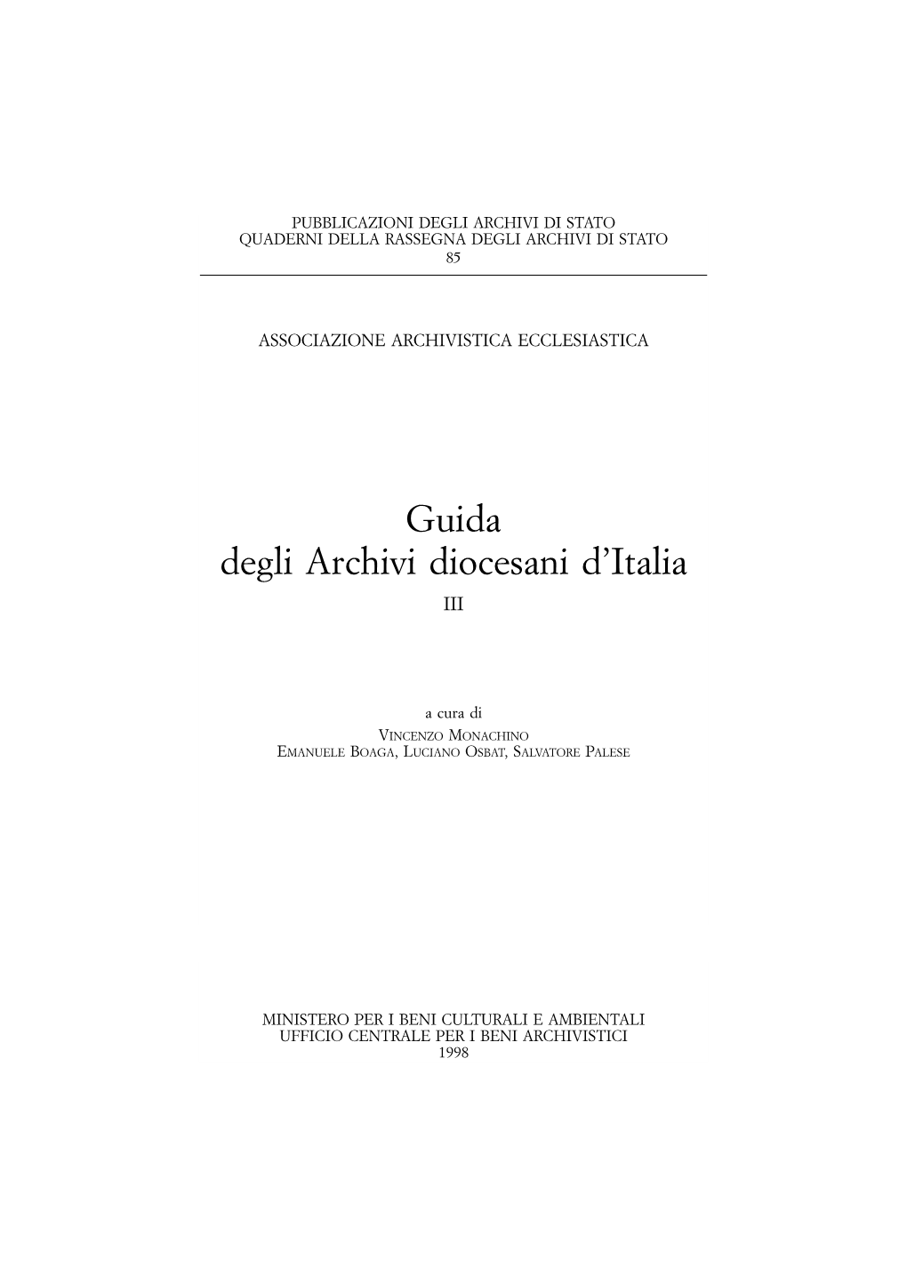 Guida Degli Archivi Diocesani D'italia