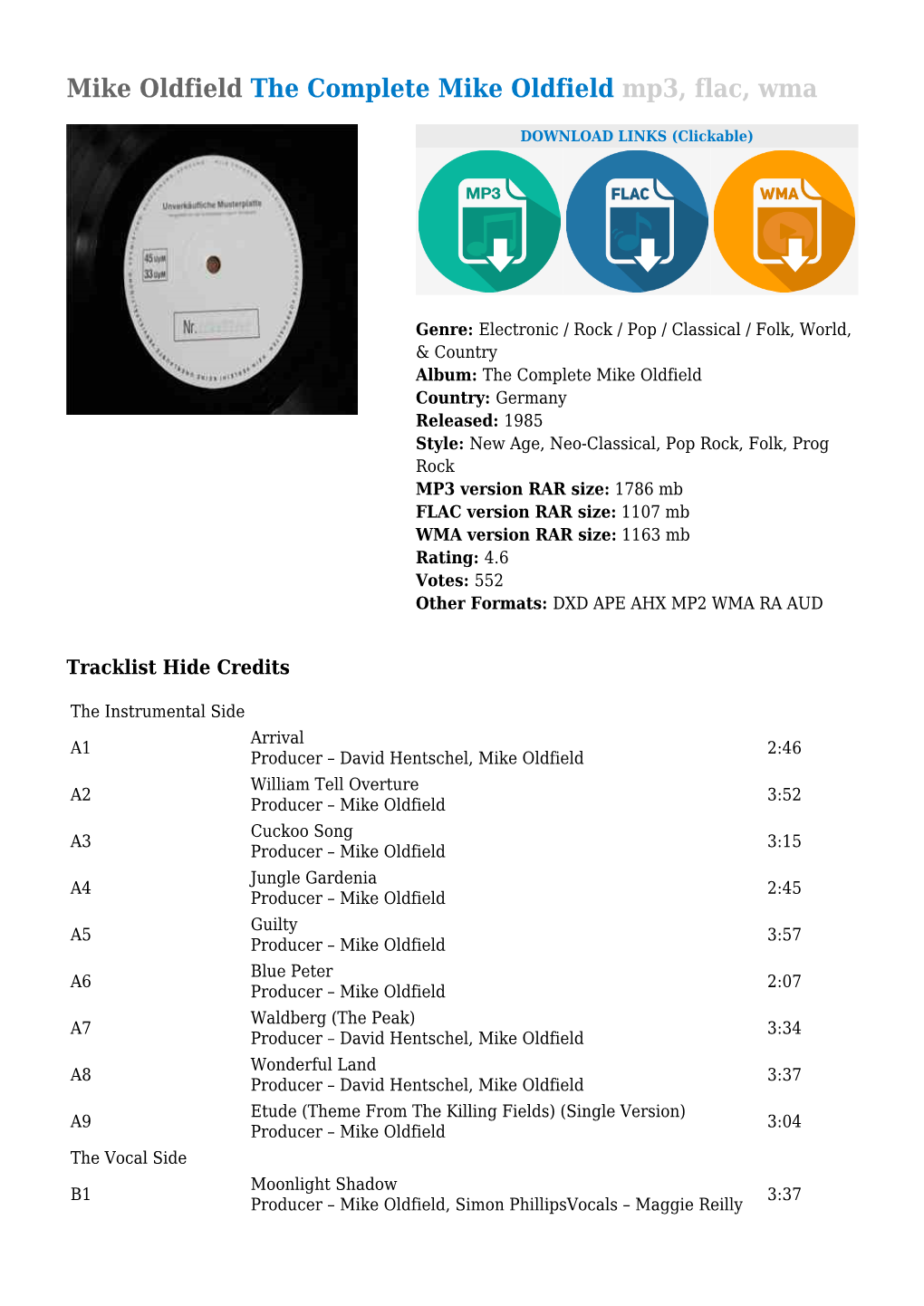 The Complete Mike Oldfield Mp3, Flac, Wma