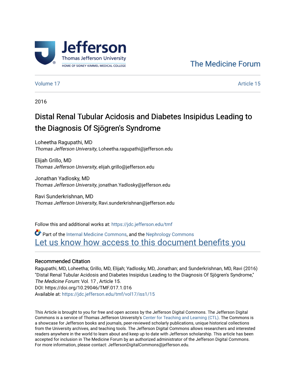 Distal Renal Tubular Acidosis and Diabetes Insipidus Leading to the Diagnosis of Sjögren's Syndrome