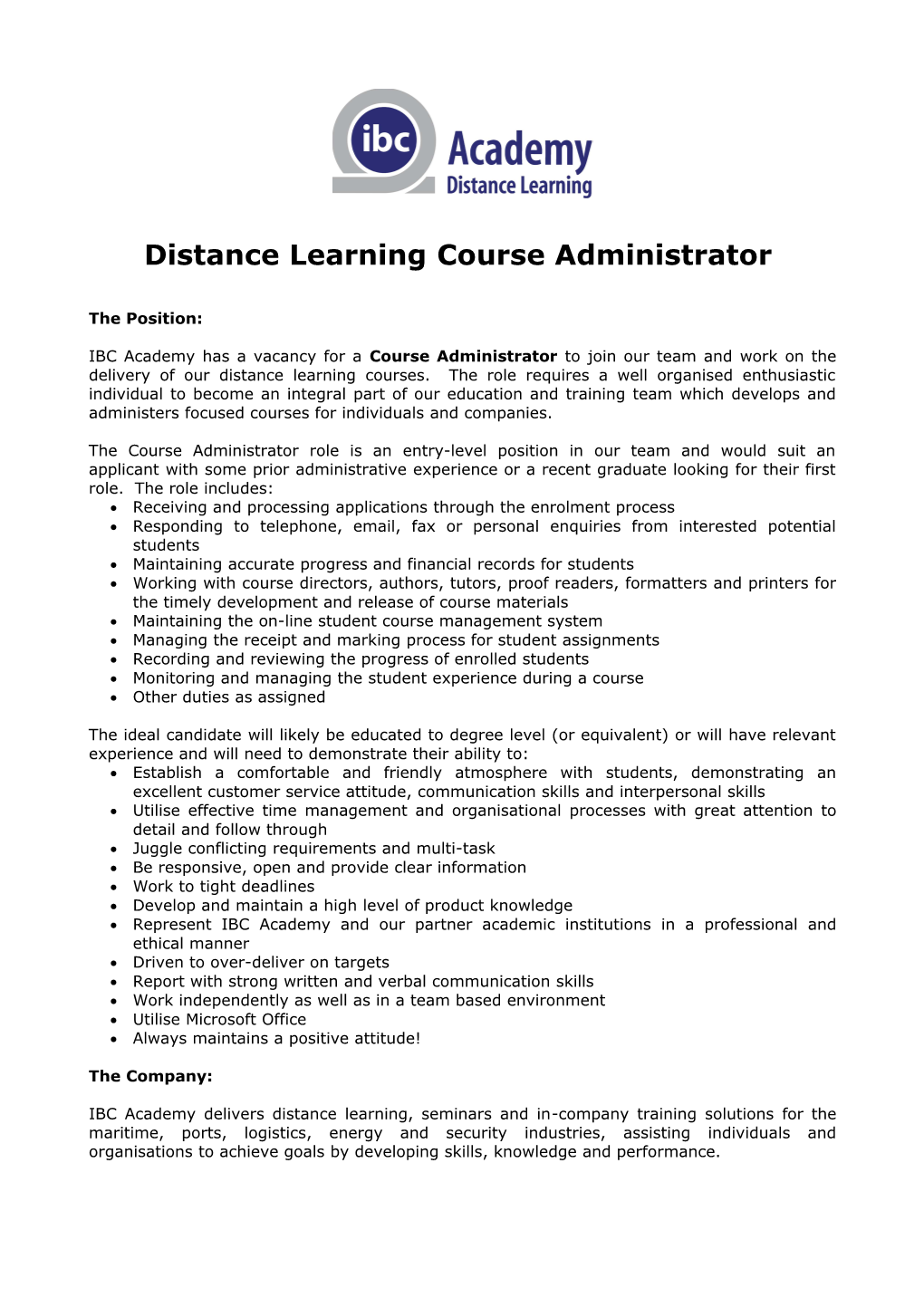 Distance Learning Course Administrator