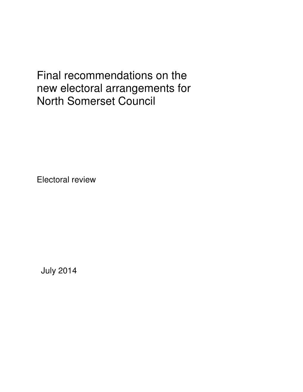 Final Recommendations on the New Electoral Arrangements for North Somerset Council