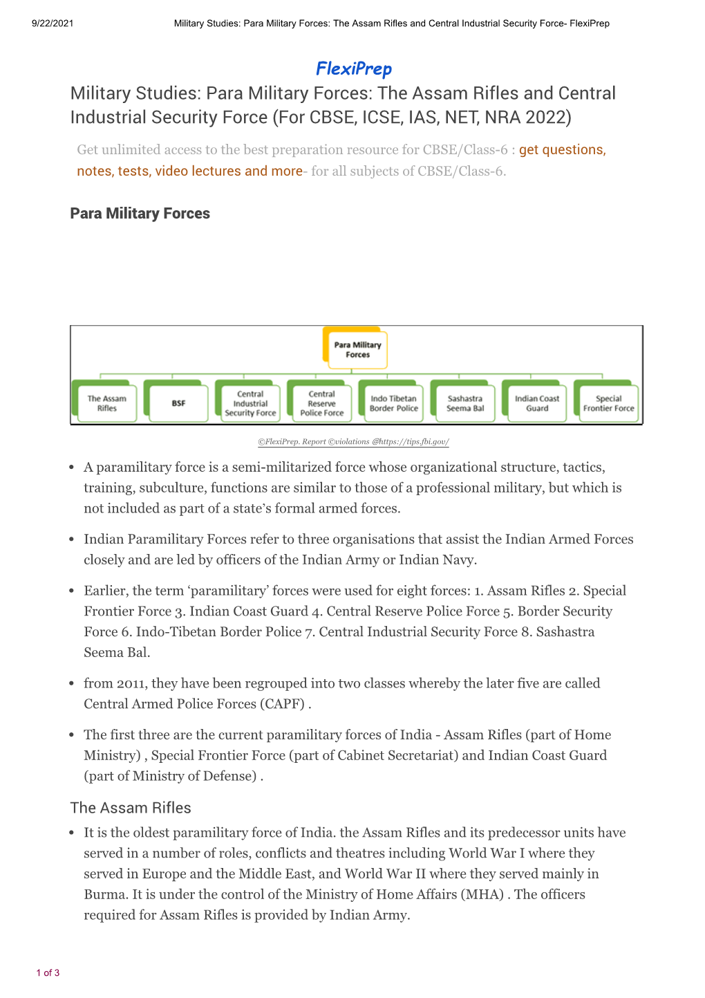 Military Studies: Para Military Forces: the Assam Rifles and Central Industrial Security Force- Flexiprep