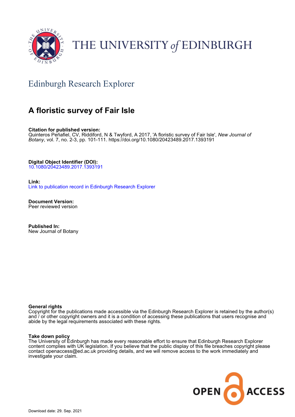 A Floristic Survey of Fair Isle