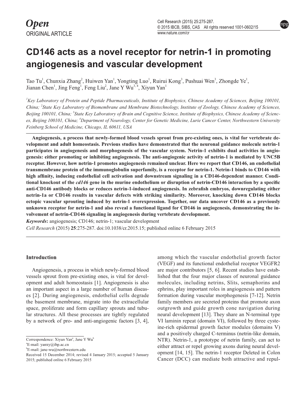 CD146 Acts As a Novel Receptor for Netrin-1 in Promoting Angiogenesis and Vascular Development