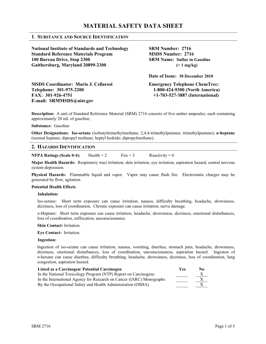 Material Safety Data Sheet (MSDS)