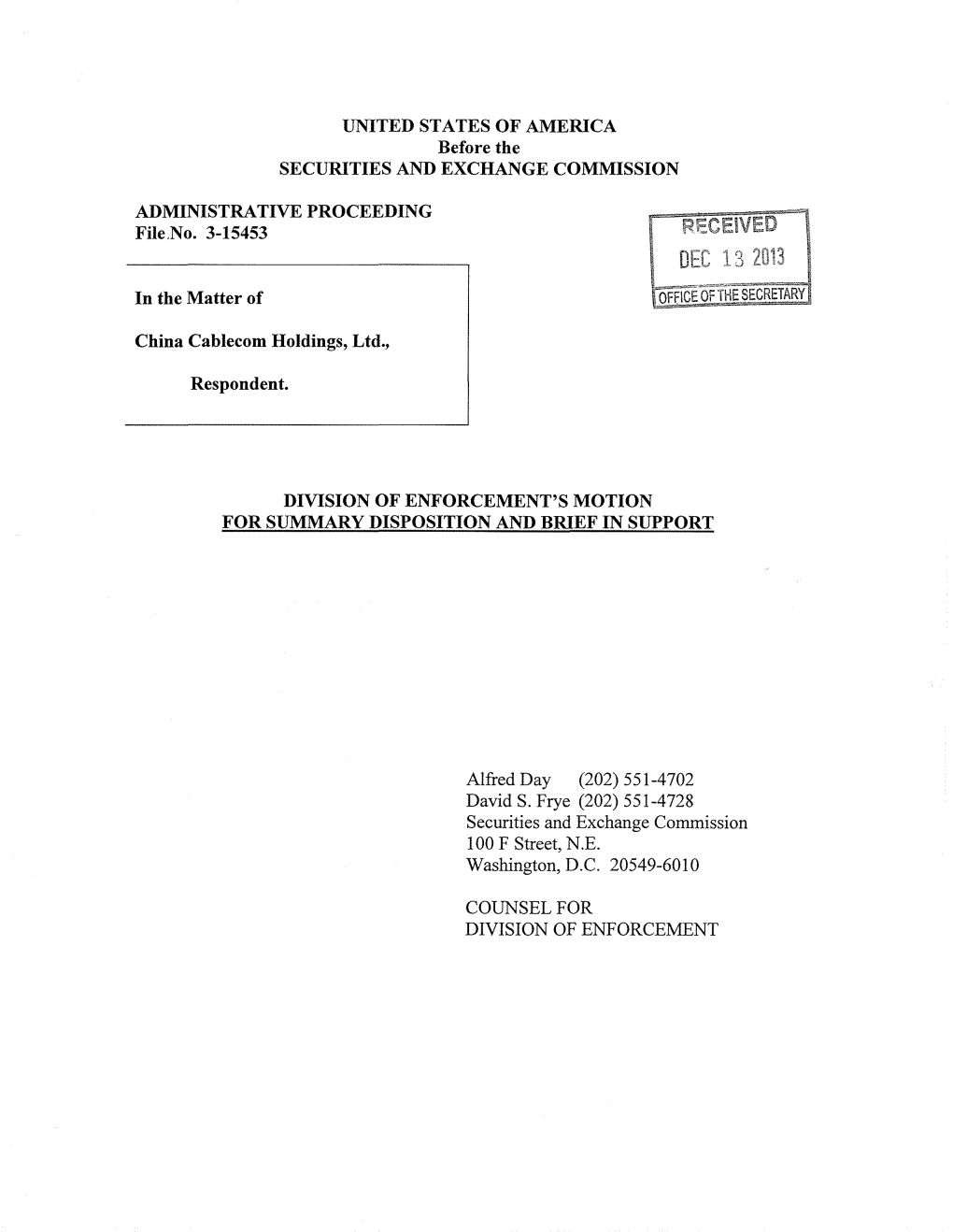 China Cablecom Holdings Ltd., Securities Exchange Act Rei