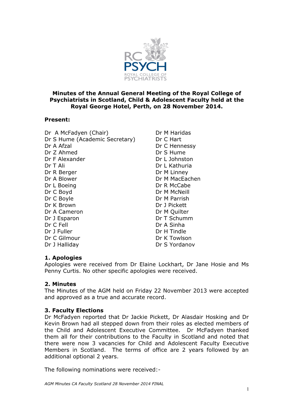 AGM Minutes CA Faculty Scotland 28 November 2014 FINAL