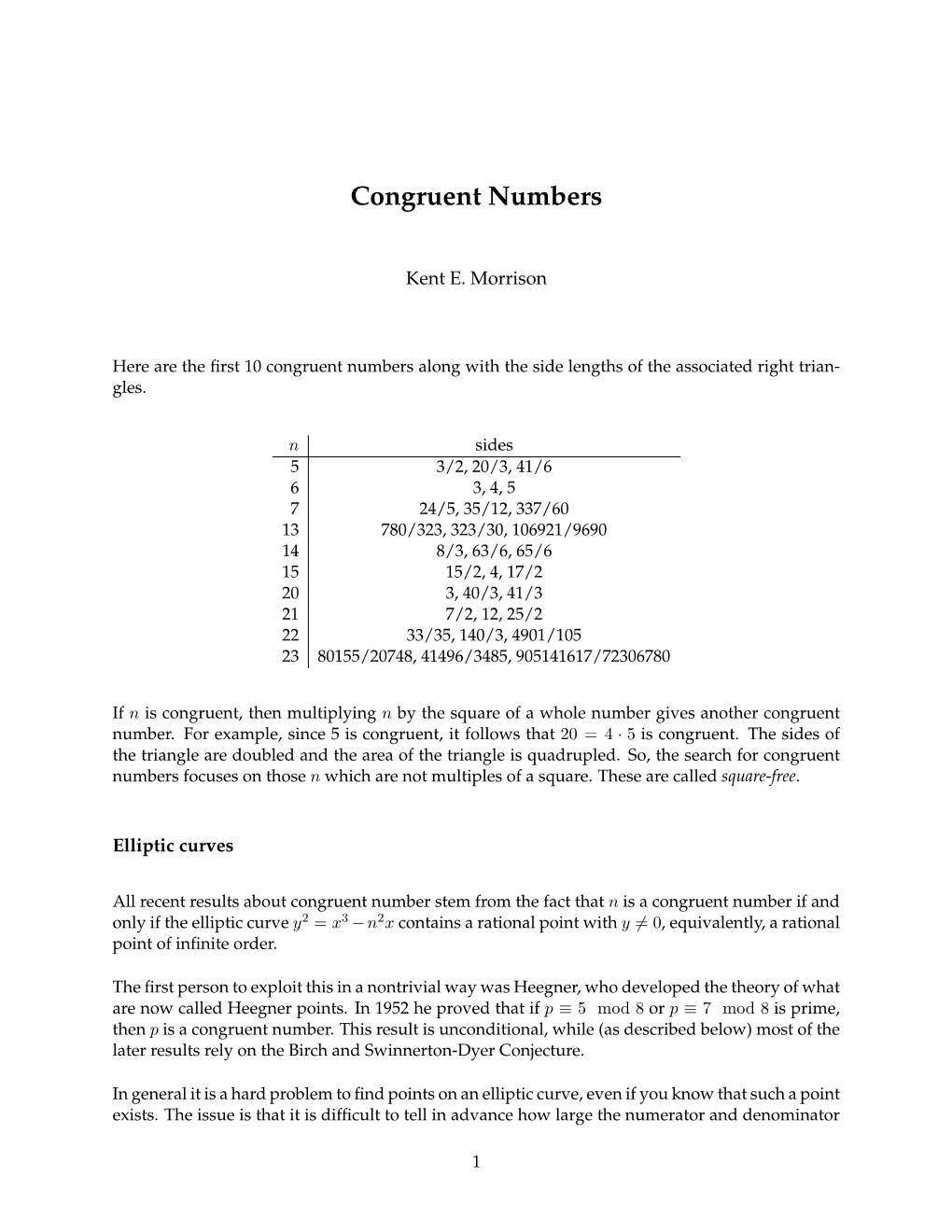 Congruent Numbers