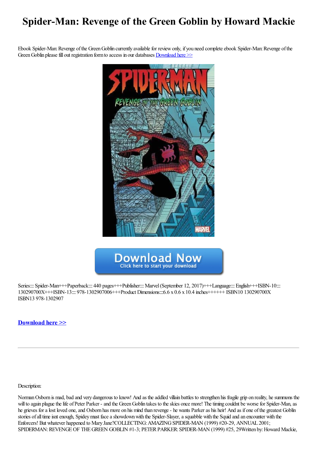 Download Ebook Spider-Man: Revenge of the Green Goblin by Howard Mackie