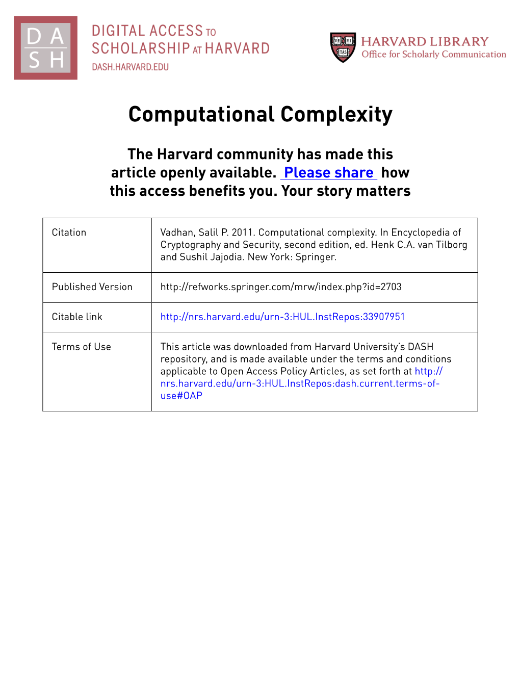 Computational Complexity