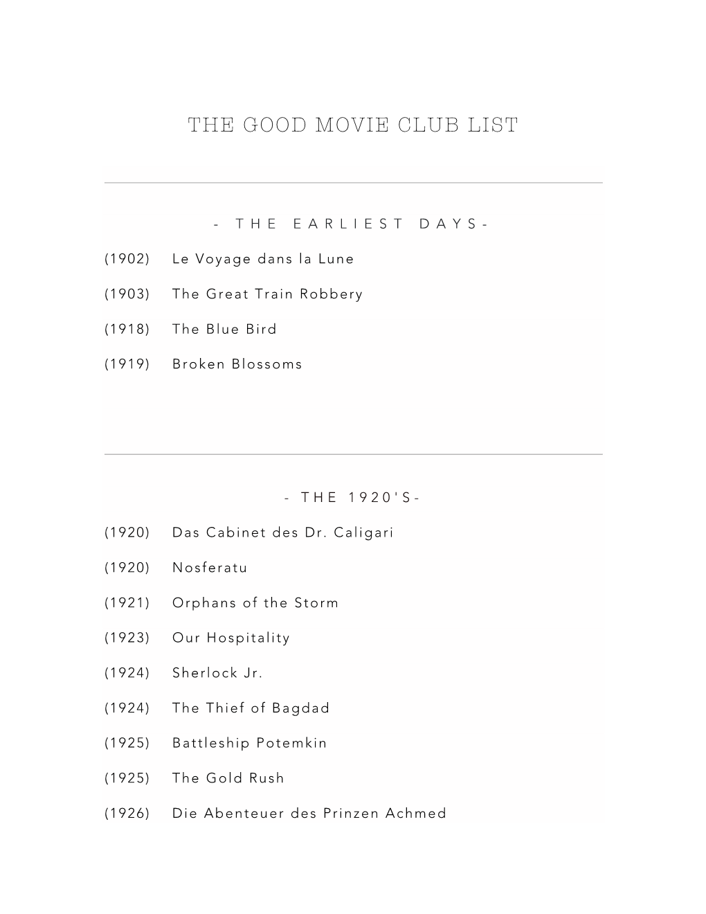 The Good Movie Club List