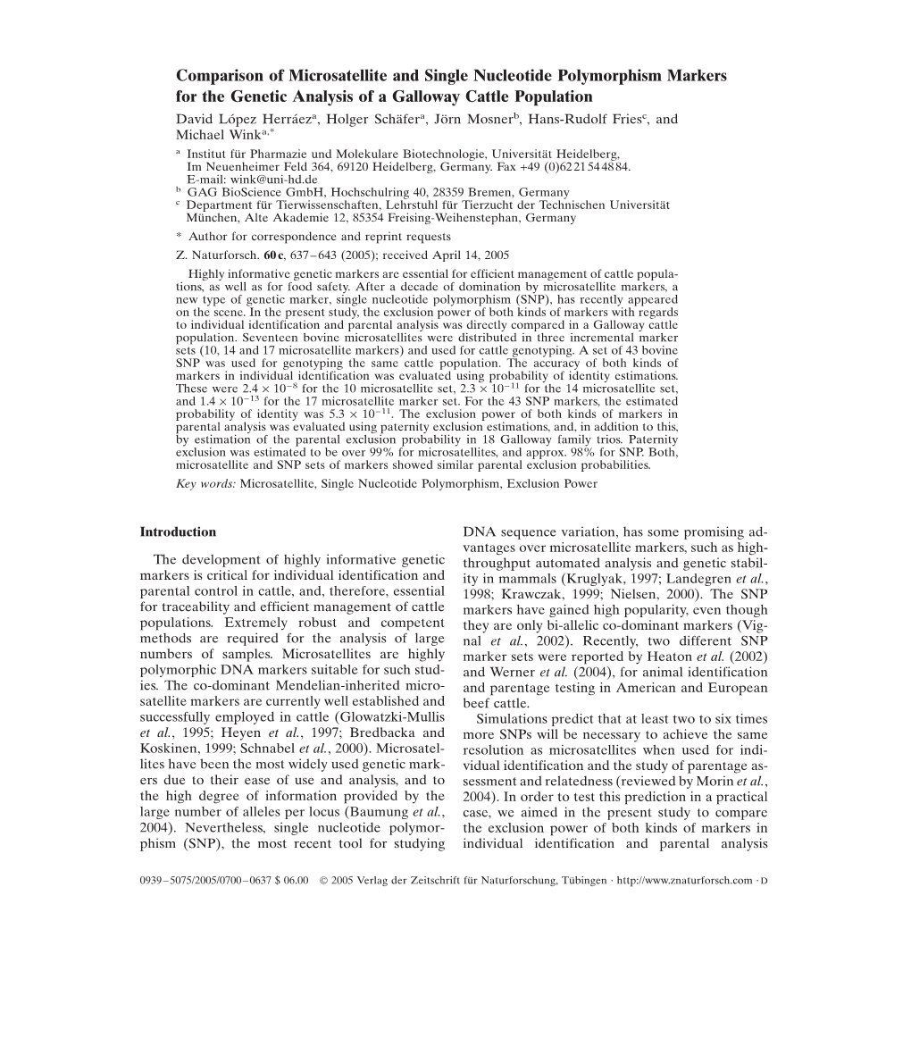 Comparison of Microsatellite and Single Nucleotide Polymorphism