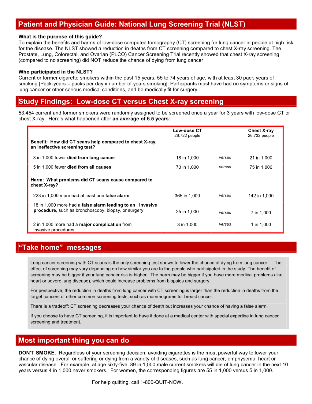 Patient and Physician Guide: National Lung Screening Trial (NLST)