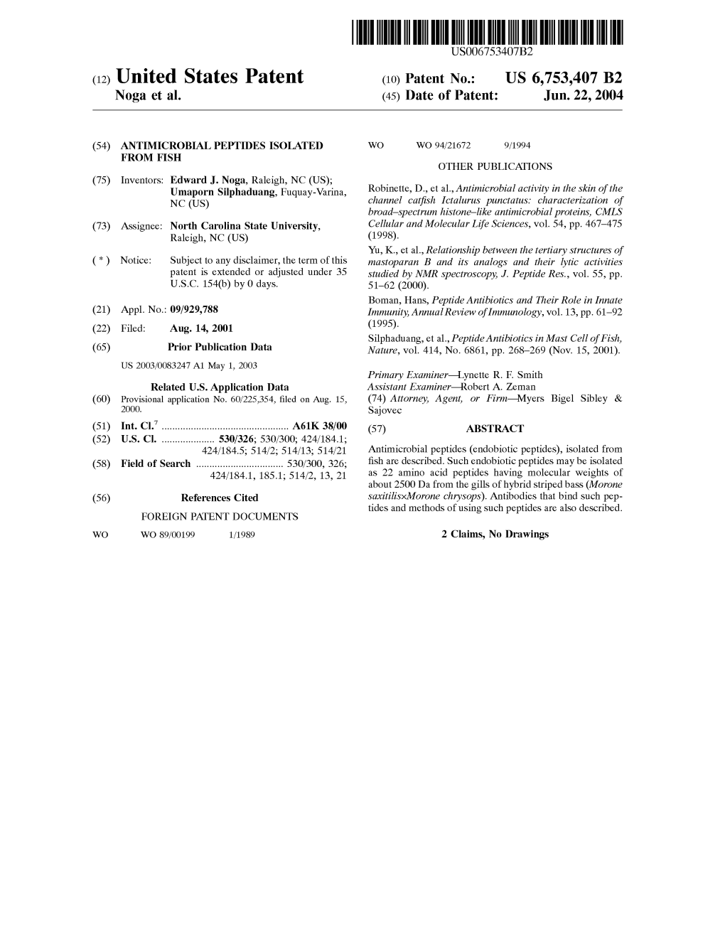 (12) United States Patent (10) Patent No.: US 6,753,407 B2 Noga Et Al