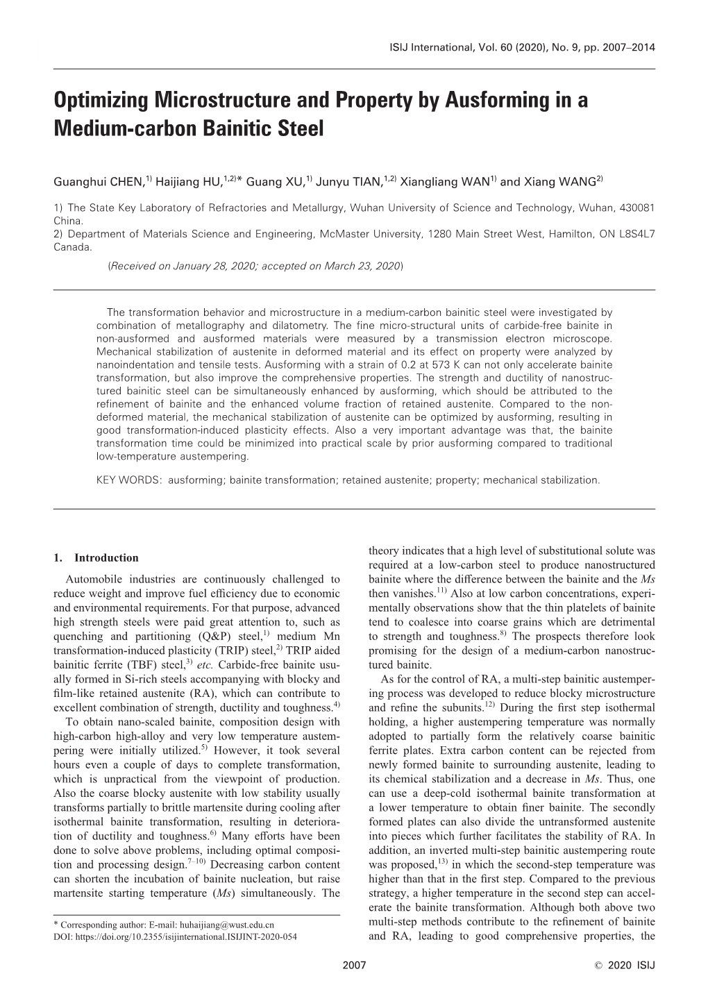 Optimizing Microstructure and Property by Ausforming in a Medium-Carbon Bainitic Steel