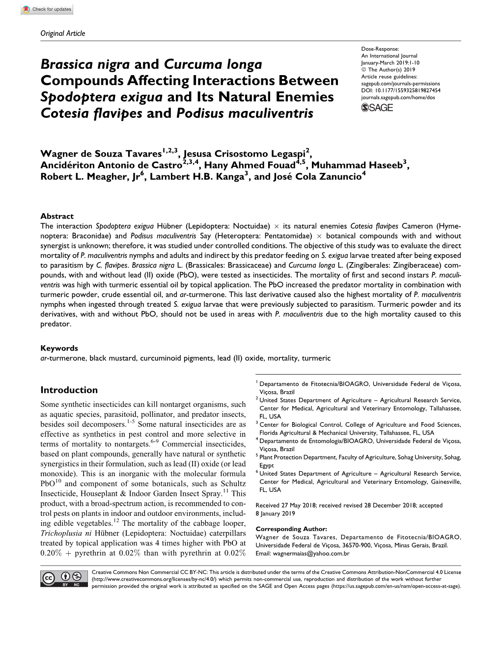 Brassica Nigra and Curcuma Longa Compounds Affecting Interactions Between Spodoptera Exigua and Its Natural Enemies Cotesia Flav