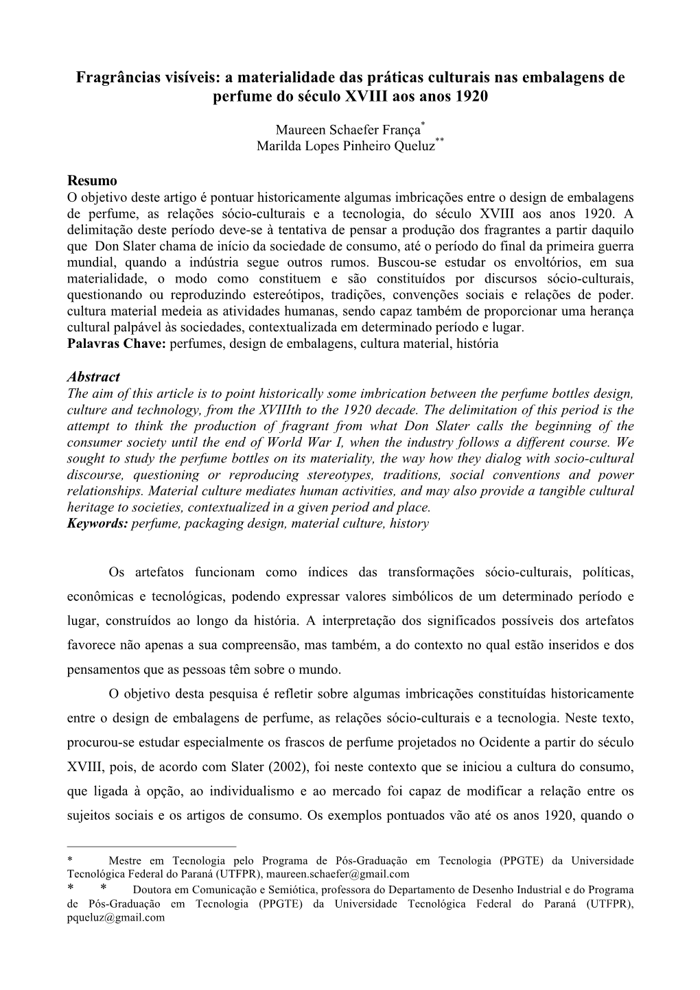 A Materialidade Das Práticas Culturais Nas Embalagens De Perfume Do Século XVIII Aos Anos 1920