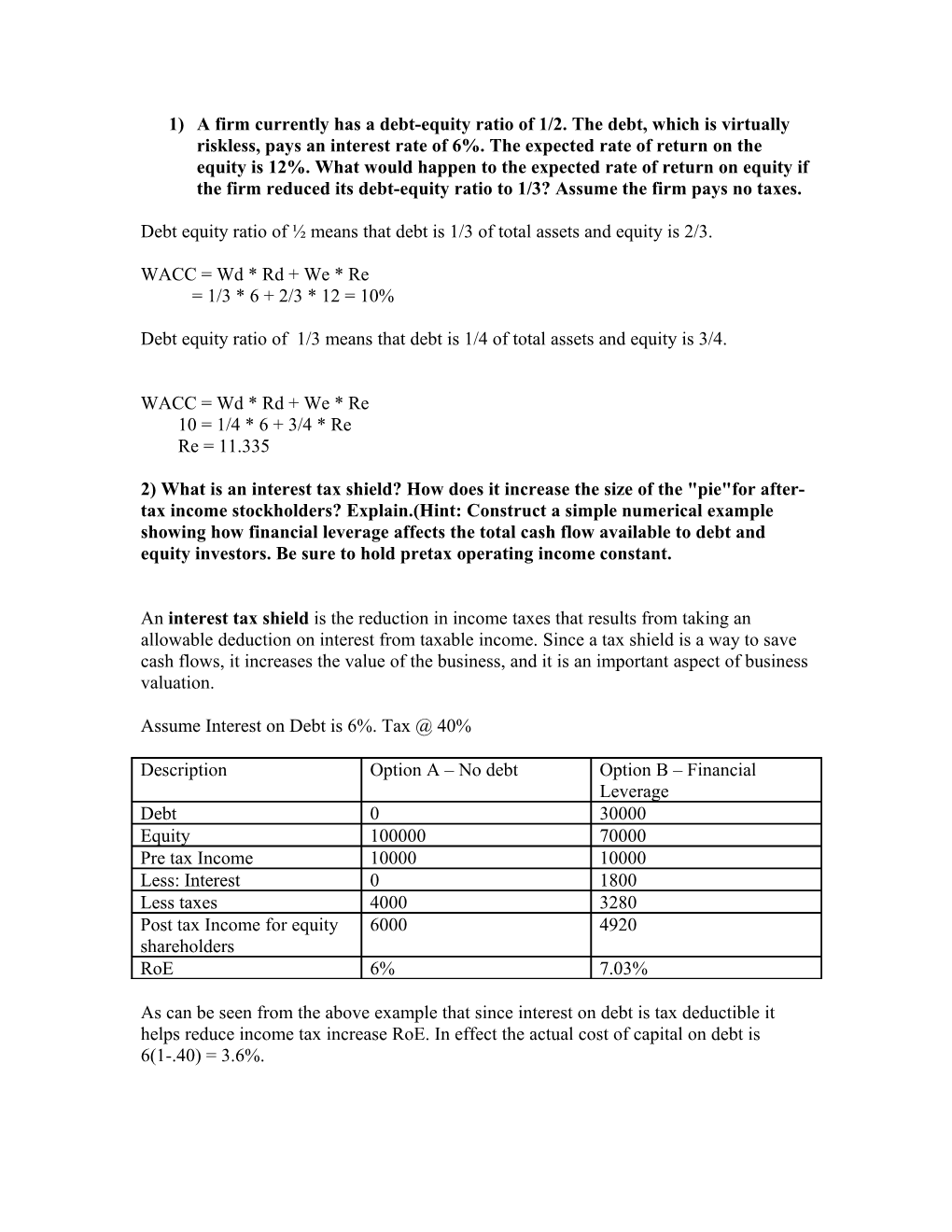 Debt Equity Ratio of Means That Debt Is 1/3 of Total Assets and Equity Is 2/3