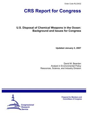 U.S. Disposal of Chemical Weapons in the Ocean: Background and Issues for Congress