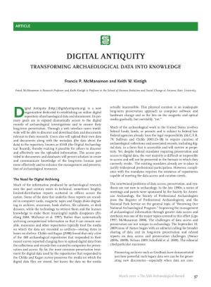 Digital Antiquity Transforming Archaeological Data Into Knowledge