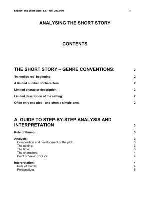 The Short Story – Genre Conventions