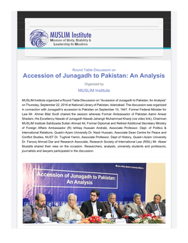 Accession of Junagadh to Pakistan: an Analysis Organized by MUSLIM Institute