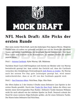 NFL Mock Draft: Alle Picks Der Ersten Runde