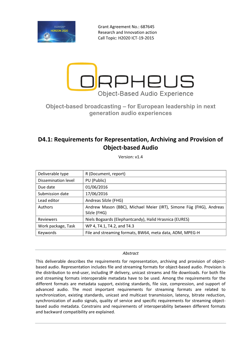 ORPHEUS Deliverable Template