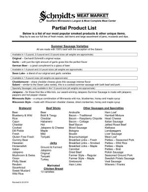 Partial Product List