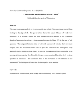 Clause-Internal Wh-Movement in Archaic Chinese Edith Aldridge