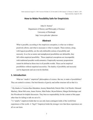 How to Make Possibility Safe for Empiricists Abstract 1. Introduction