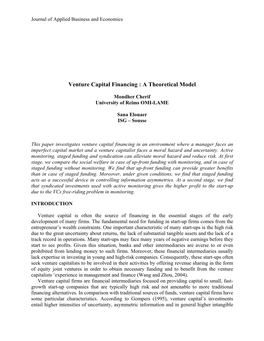 Venture Capital Financing : a Theoretical Model