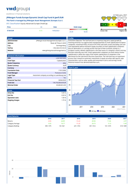 Jpmorgan Funds Europe Dynamic Small Cap Fund a (Perf) EUR This Fund Is Managed by Jpmorgan Asset Management (Europe) S.À.R.L