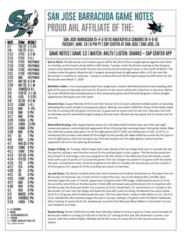 San Jose Barracuda Game Notes