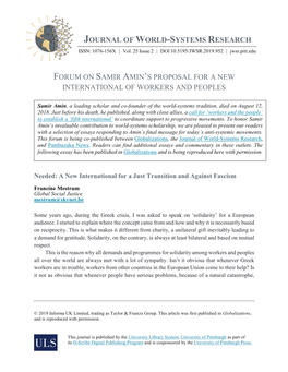 Journal of World-Systems Research Forum on Samir