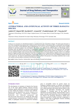 Antibacterial and Antifungal Activity of Three Ramalina