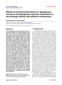 Effects of Environmental Factors on Sparganium Emersum and Sparganium Erectum Colonization in Two Drainage Ditches with Different Maintenance