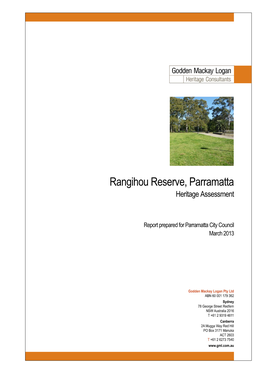 Rangihou Reserve, Parramatta Heritage Assessment