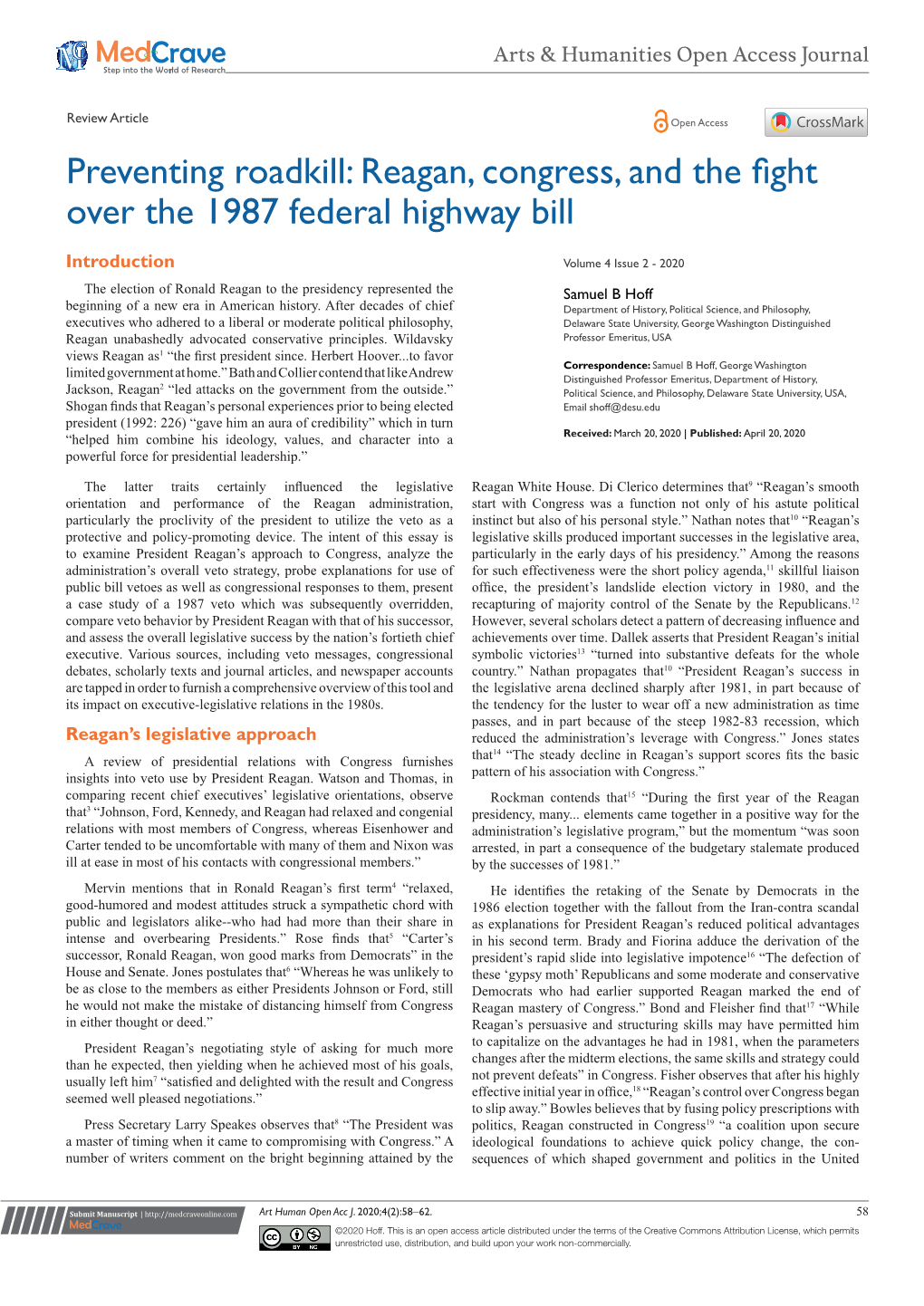 Reagan, Congress, and the Fight Over the 1987 Federal Highway Bill