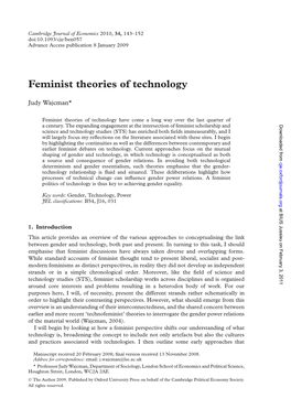 Feminist Theories of Technology