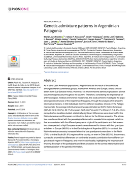 Genetic Admixture Patterns in Argentinian Patagonia
