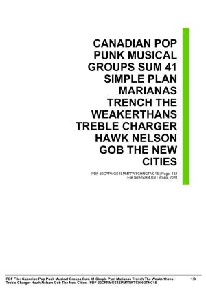 Canadian Pop Punk Musical Groups Sum 41 Simple Plan Marianas Trench the Weakerthans Treble Charger Hawk Nelson Gob the New Cities