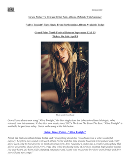 Grace Potter to Release Debut Solo Album Midnight This Summer "Alive