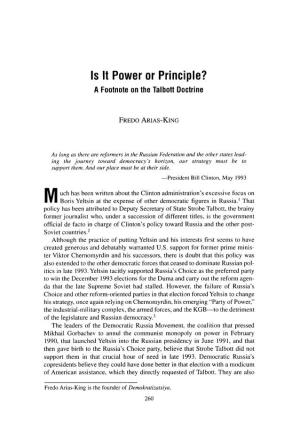 Is It Power Or Princiiple? a Footnote on the Talbott Doctrine