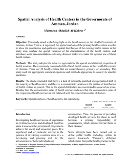 Spatial Analysis of Health Centers in the Governorate of Amman, Jordan
