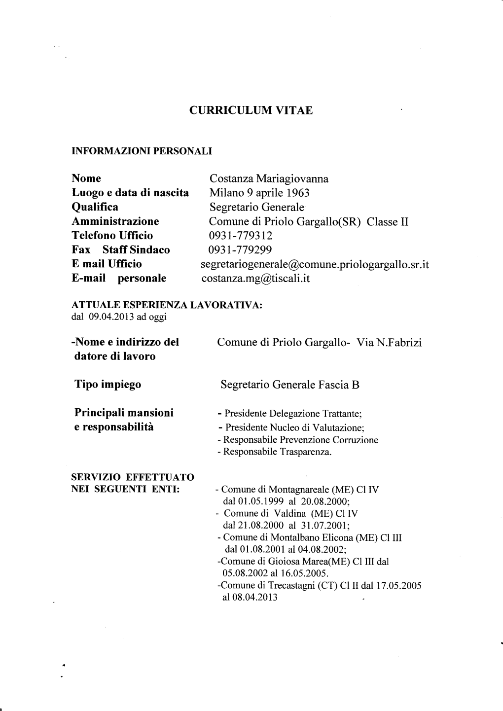 Nome Qualifica Amministrazione Comune Di Priolo Gargallo(SR)