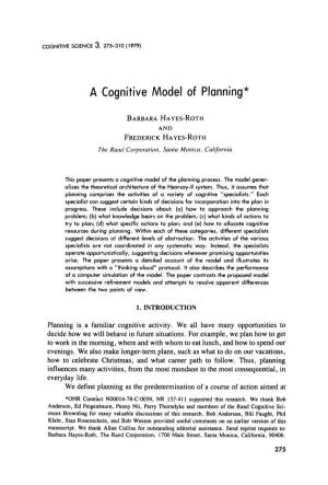 A Cognitive Model of Planning*