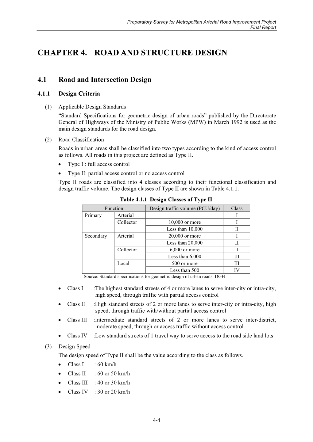 Chapter 4. Road and Structure Design